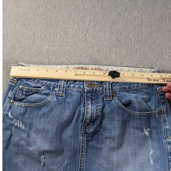 Fossil Jean Skirt Womens 8 Mini Raw Hem Cut off Slit Distressed Y2K Grunge Boho - Picture 3 of 11